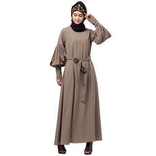 Elegant abaya with long cuff sleeves- Khaki